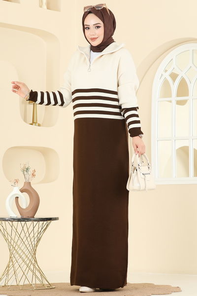 O.Z.N. - Dik Yaka Triko Elbise 9051OZN1046-MS Kahve - 408341