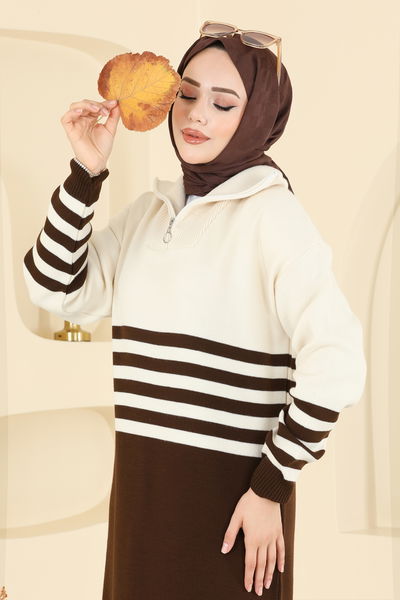 O.Z.N. - Dik Yaka Triko Elbise 9051OZN1046-MS Kahve - 408343