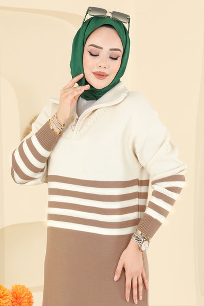 O.Z.N. - Dik Yaka Triko Elbise 9051OZN1046-MS Latte - 408350