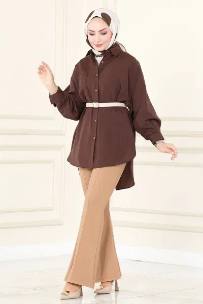 A.Y.D. - Dikiş Detaylı İspanyol Paça Pantolon 5730AYD574-MS Koyu Vizyon