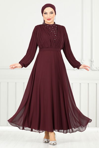 MRV A.L.G. - Drape Detail Stony Evening dress 0404ALG1079-M Burgundy - 352993