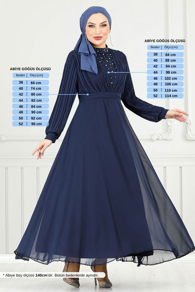 MRV A.L.G. - Drape Detay Taşlı Abiye 0404ALG1079-M Koyu Laci - 356032