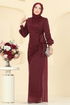 Drape Detaylı Simli Abiye 2829ELCK1161-MS Bordo - Thumbnail