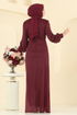 Drape Detaylı Simli Abiye 2829ELCK1161-MS Bordo - Thumbnail