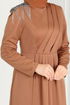 Drape Taş Detaylı Abiye Elbise 3018KTR750-MS Taba - Thumbnail