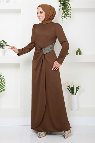 MRV S.L. - Drapeli Hijab Robe 5026SL890-L Café - 343960