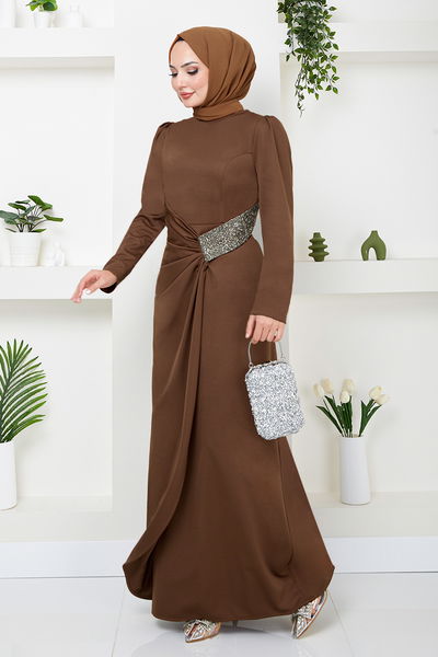 MRV S.L. - Drapeli Hijab Robe 5026SL890-L Café - 343961