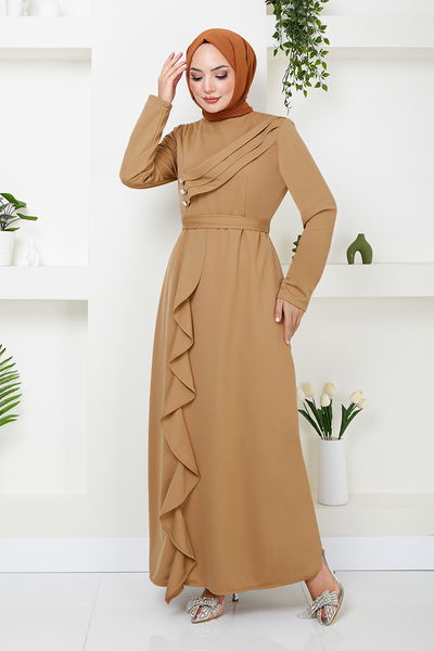 MRV P.L. - Drapeli Hijab Robe de soirée 12241PL940-L Café au Lait - 344033