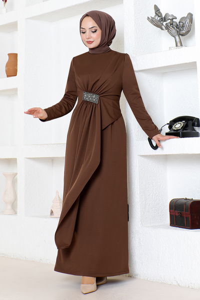 MRV S.L. - Drapeli La Pierre Brodé Robe de soirée Numéro 5020SL890 Café - 343310