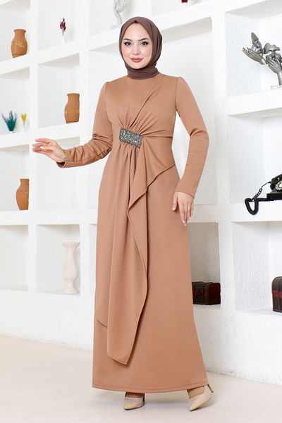 MRV S.L. - Drapeli La Pierre Brodé Robe de soirée Numéro 5020SL890 Café au Lait - 343305