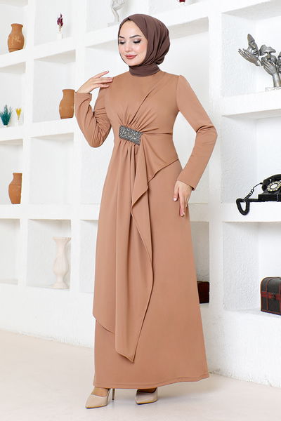 MRV S.L. - Drapeli La Pierre Brodé Robe de soirée Numéro 5020SL890 Café au Lait - 343306