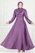 Drapeli Saten Abiye 5681EDF311-MS Koyu Lila - Thumbnail