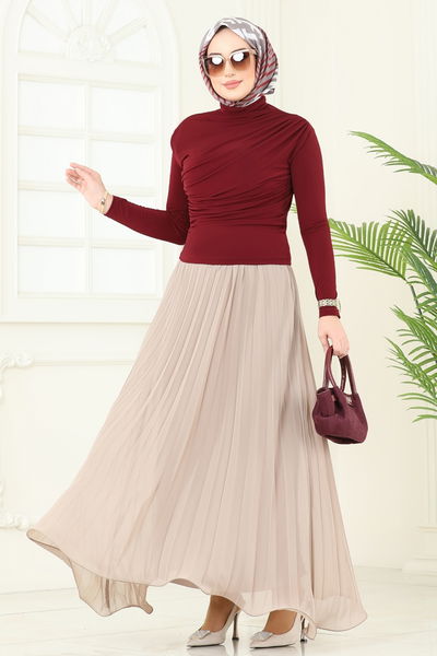 A.Y.D. - Drapeli Tesettür Bluz 4725AYD574-MS Bordo - 371794