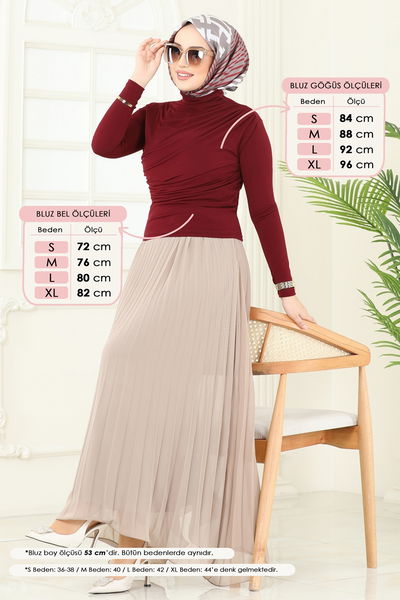 A.Y.D. - Drapeli Tesettür Bluz 4725AYD574-MS Bordo - 371796