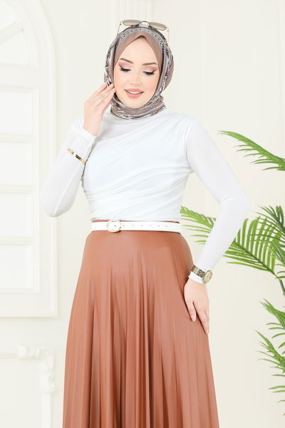 A.Y.D. - Drapeli Tesettür Bluz 4725AYD574-MS Ekru - 371818