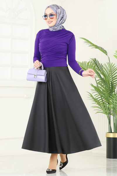 A.Y.D. - Drapeli Tesettür Bluz 4725AYD574-MS Mor - 371826