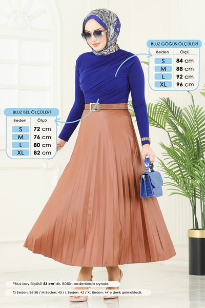 A.Y.D. - Drapeli Tesettür Bluz 4725AYD574-MS Saks - 371870