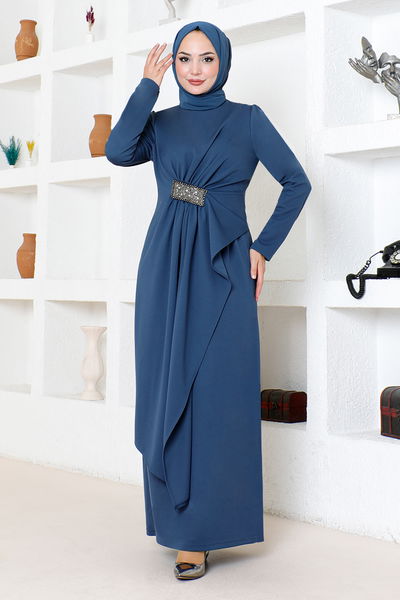 MRV S.L. - درابيلي الحجر المطرزة فستان سهرة 5020سل 890 النيلي - 343318