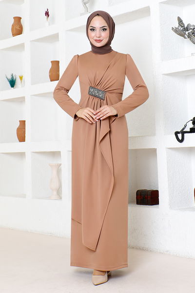 MRV S.L. - درابيلي الحجر المطرزة فستان سهرة 5020سل 890 لاتيه - 343307