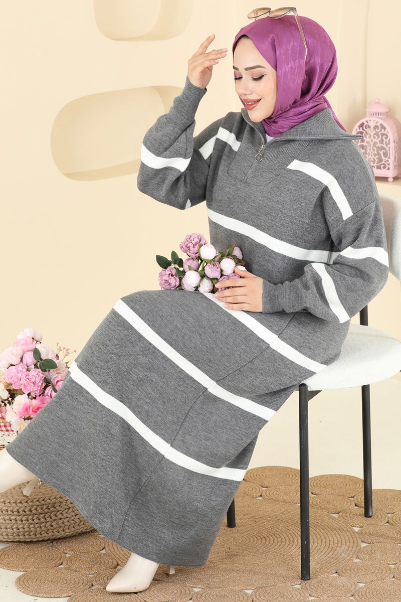 الفستان رمادي غامق 1298TPK1167-MS