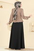 الفستان أسود وبيج غامق 2810SL432-MS - Thumbnail