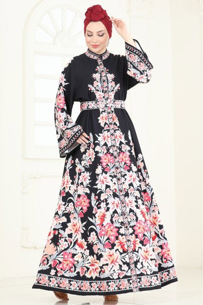 J.N.F. - Dress 4235JNF844-MS Pomegranate Blossom & Black