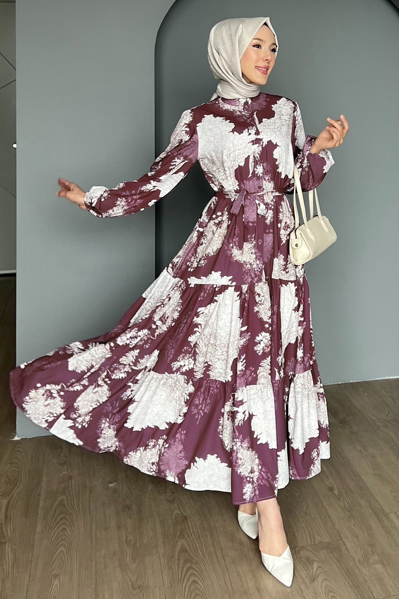 Dress 4458BRZ597-MS Pattern1 Damson