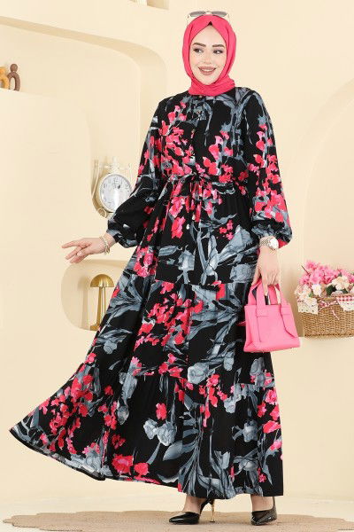 E.R.K. - Dress 7156ERK1158-MS Fuchsia & Black