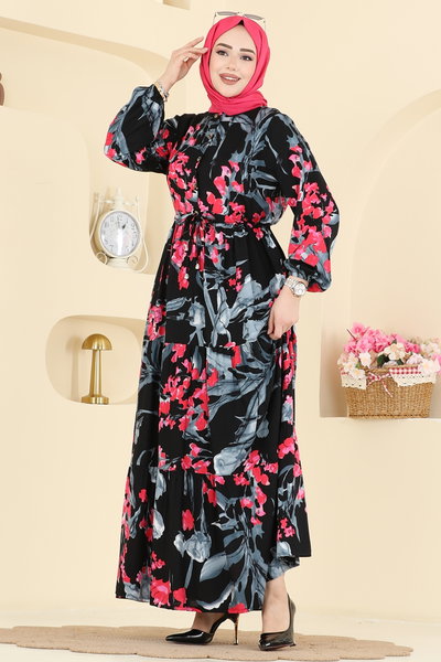 E.R.K. - Dress 7156ERK1158-MS Fuchsia & Black - 428241