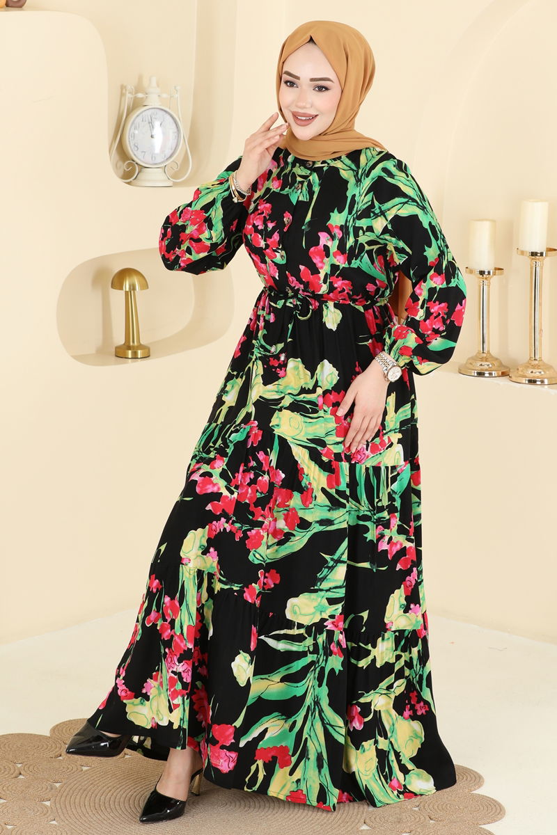 Dress 7156ERK1158-MS Green & Black