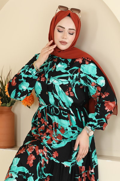 E.R.K. - Dress 7156ERK1158-MS Turquoise & Black - 428289