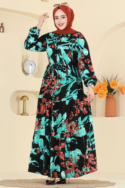 E.R.K. - Dress 7156ERK1158-MS Turquoise & Black - 428290