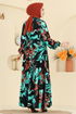 Dress 7156ERK1158-MS Turquoise & Black - Thumbnail