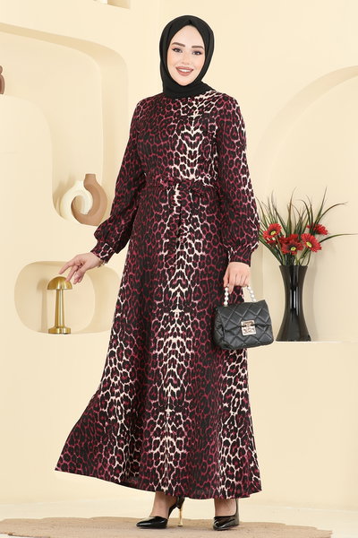 E.R.K. - Dress 7575ERK1158-MS Pattern 1 Burgundy - 428324