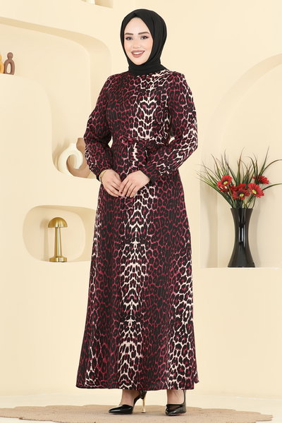 E.R.K. - Dress 7575ERK1158-MS Pattern 1 Burgundy - 428325