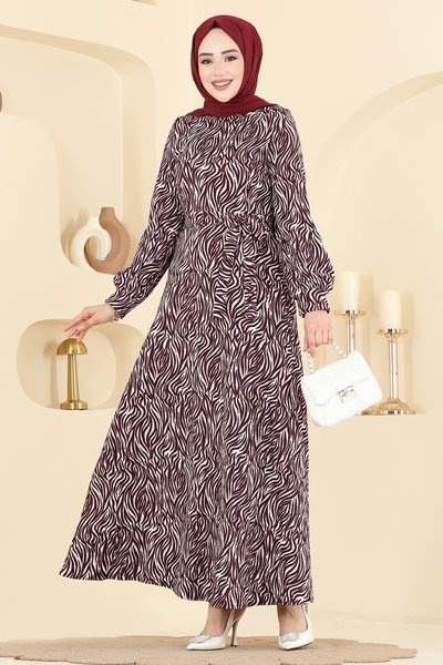 E.R.K. - Dress 7575ERK1158-MS Pattern 2 Burgundy - 428400