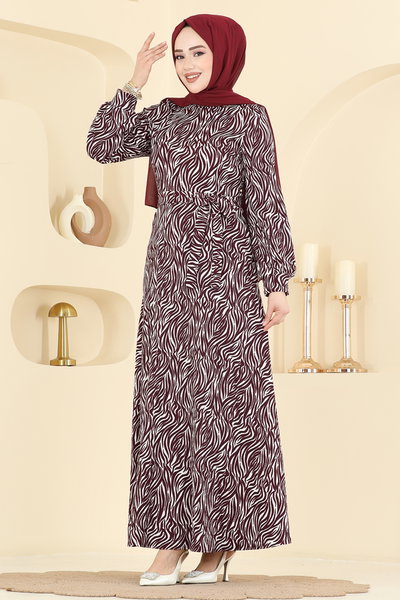 E.R.K. - Dress 7575ERK1158-MS Pattern 2 Burgundy - 428401