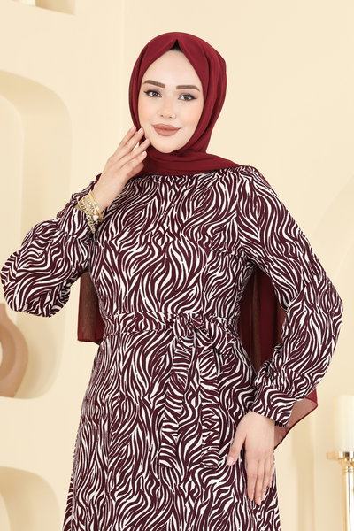 E.R.K. - Dress 7575ERK1158-MS Pattern 2 Burgundy - 428402