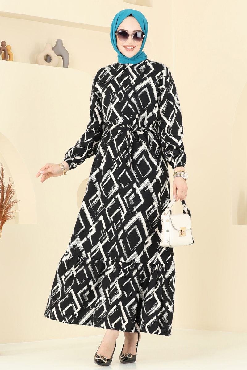الفستان بيج واسود 821OZN1046-MS