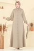 Düğme Aksesuarlı Dabıl Elbise 2052ERK1158-MS Taş - Thumbnail