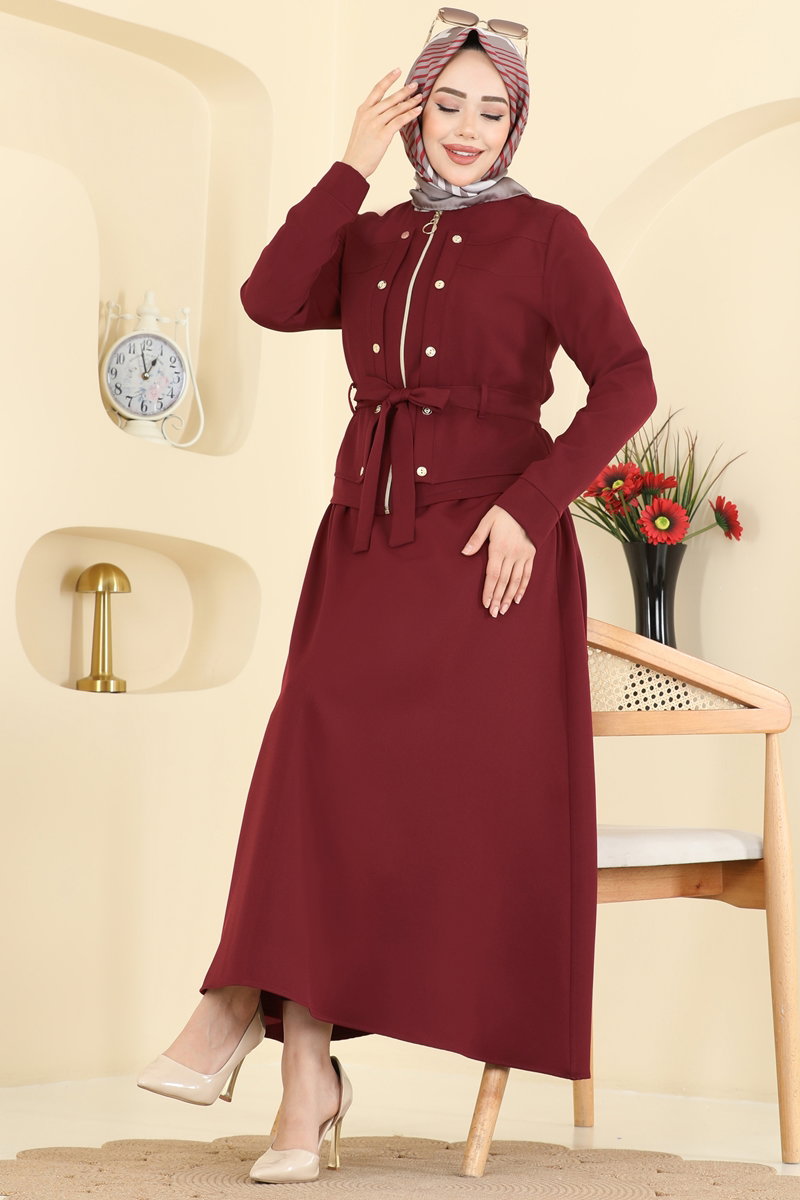 Düğme Aksesuarlı Dabıl Takım PL9214-MS Bordo