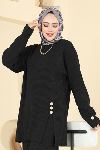M.T. - Düğme Aksesuarlı Triko Takım 1336MT581-MS Siyah - 417609
