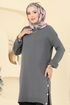 Düğme Detay Yırtmaçlı Tunik 2716AYD574-MS Füme - Thumbnail