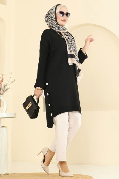 A.Y.D. - Düğme Detay Yırtmaçlı Tunik 2716AYD574-MS Siyah