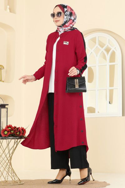 S.L. - Düğme Detaylı Aerobin Takım 2752SL432-MS Kırmızı