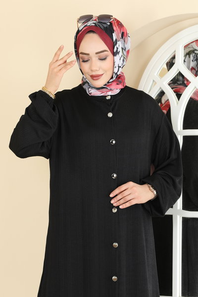 T.P.K. - Düğme Detaylı Burgu Elbise 2603TPK1167-MS Siyah - 426140