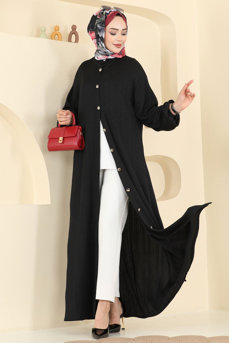 Düğme Detaylı Burgu Elbise 2603TPK1167-MS Siyah