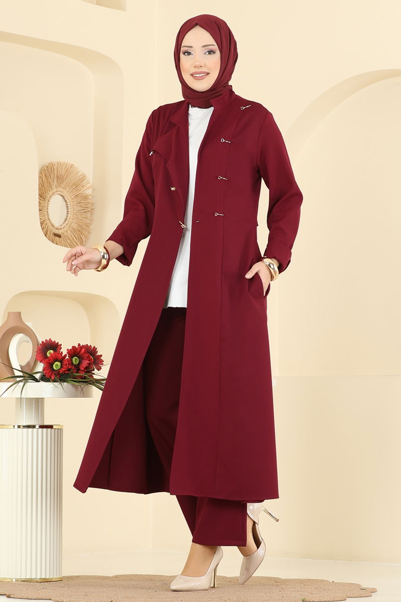 Düğme Detaylı Dabıl Takım 2758SL432-MS Bordo