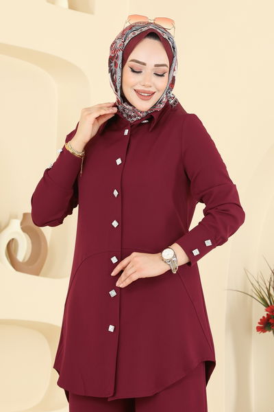 S.L. - Düğme Detaylı Dabıl Takım 2780SL432-MS Bordo - 418025