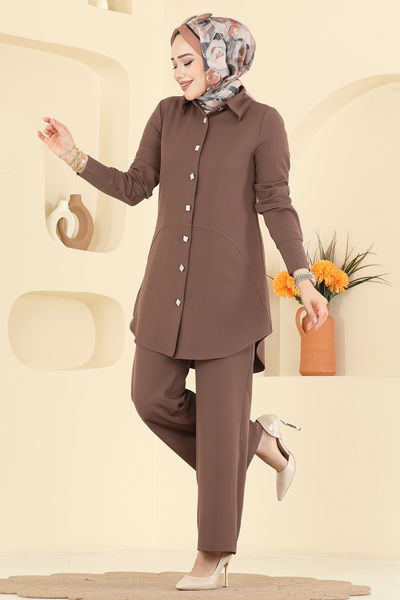 S.L. - Düğme Detaylı Dabıl Takım 2780SL432-MS Kahve - 418028